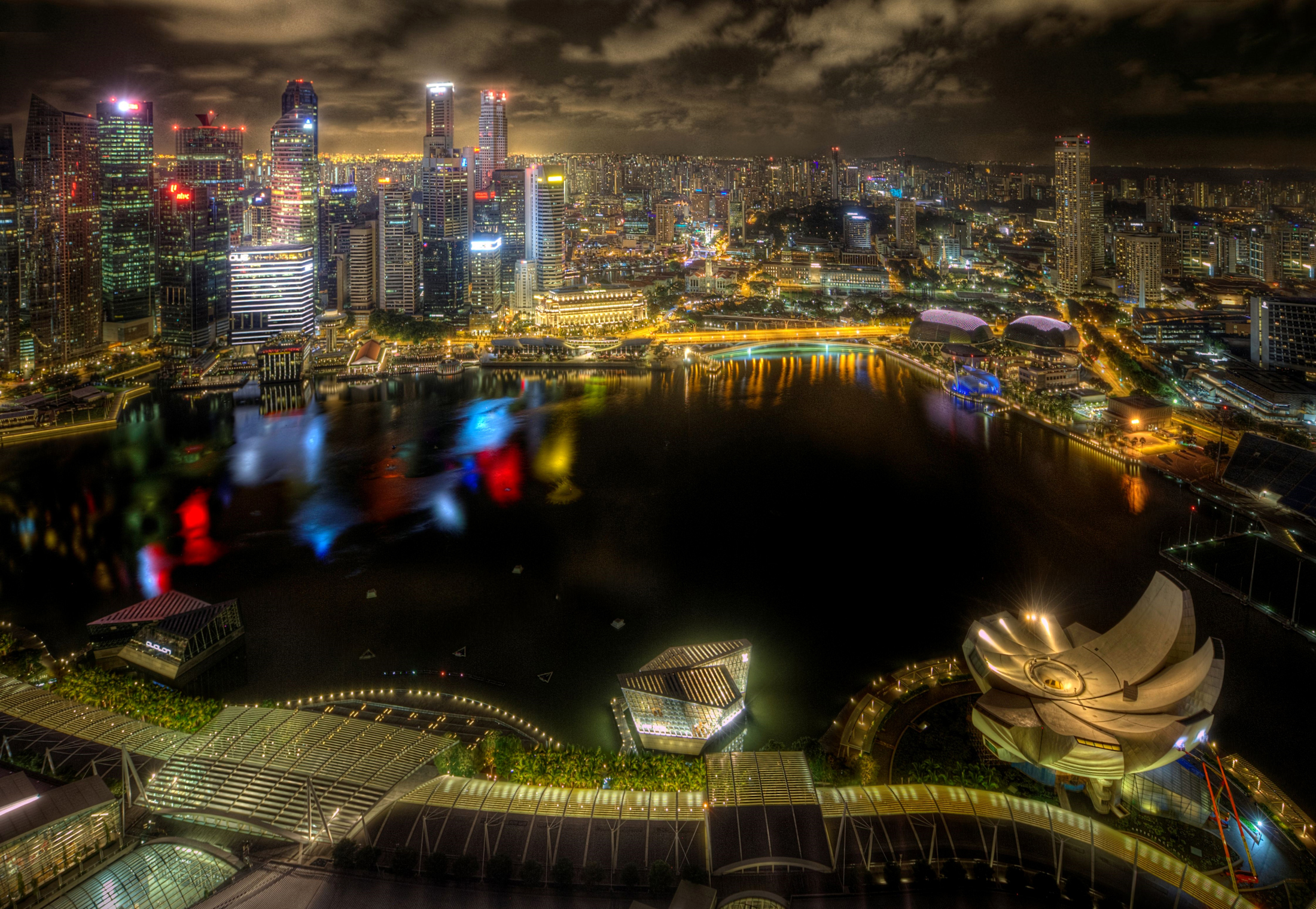 Обои ночь, огни, небоскребы, здания, сингапур, night, lights, skyscrapers, building, singapore разрешение 2200x1520 Загрузить