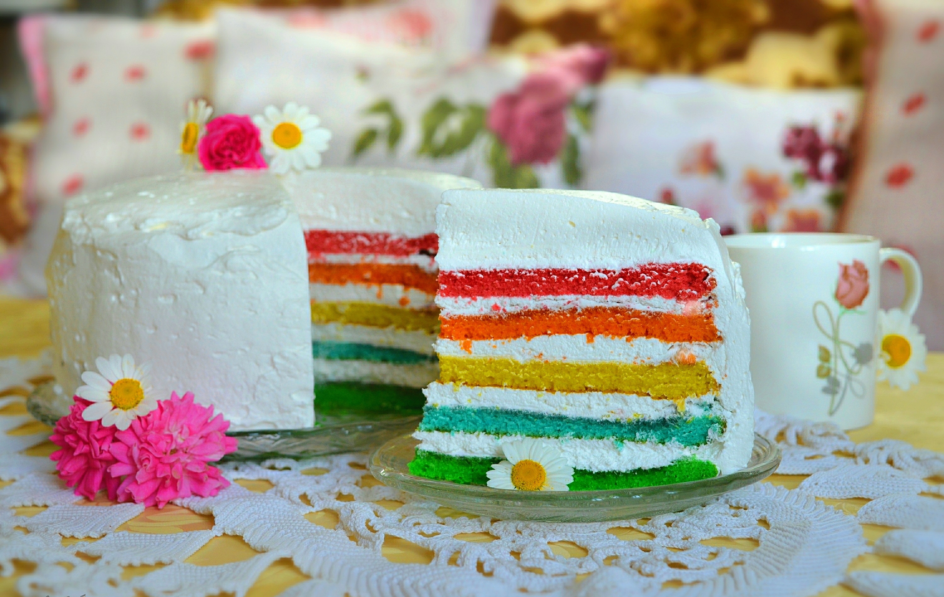 Обои цветы, чашка, сладкое, торт, кусок, слои, крем, flowers, cup, sweet, cake, piece, layers, cream разрешение 3000x1897 Загрузить