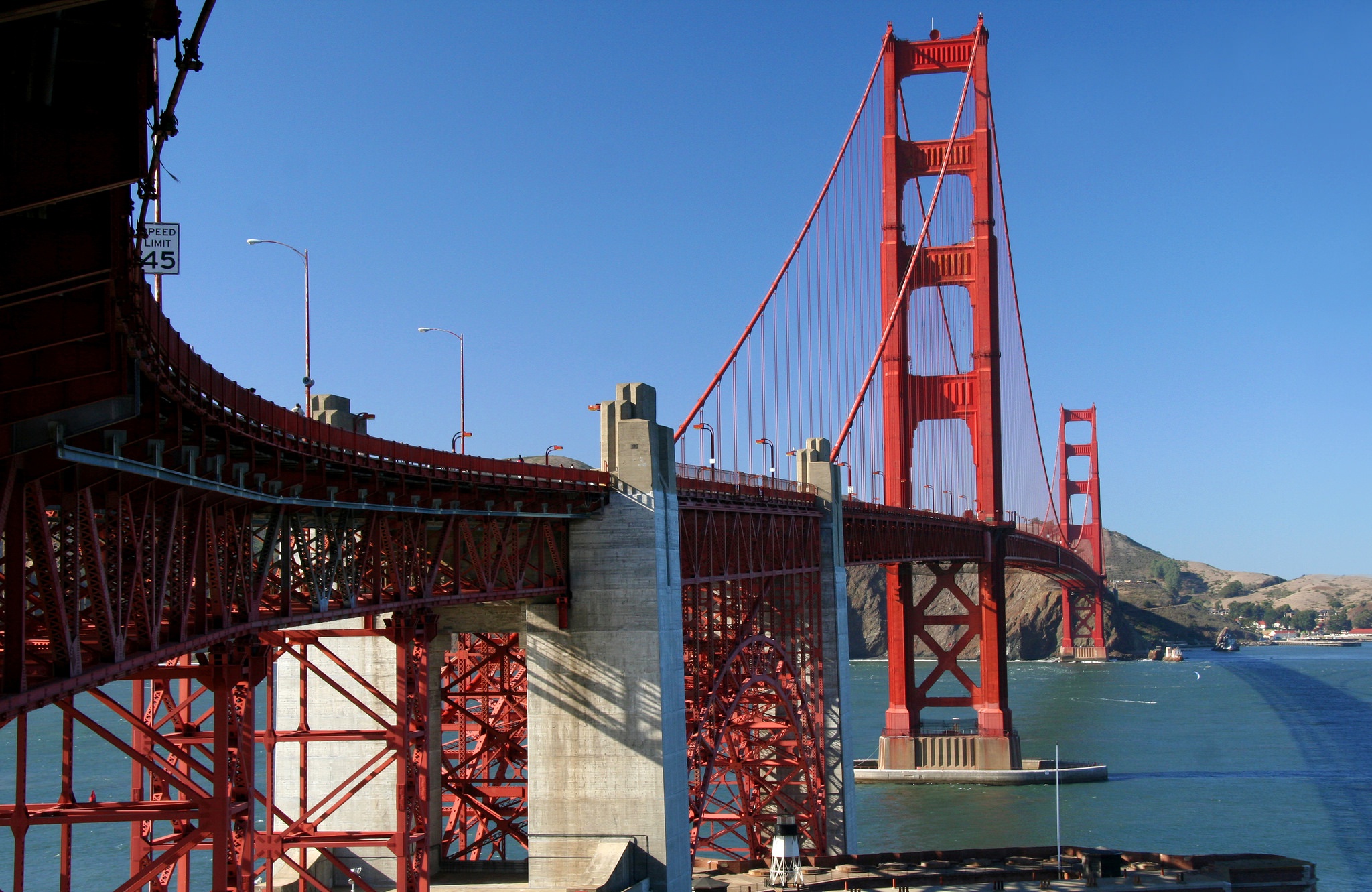 Обои мост, залив, сша, сан-франциско, опора, золотые ворота, bridge, bay, usa, san francisco, support, golden gate разрешение 2048x1331 Загрузить