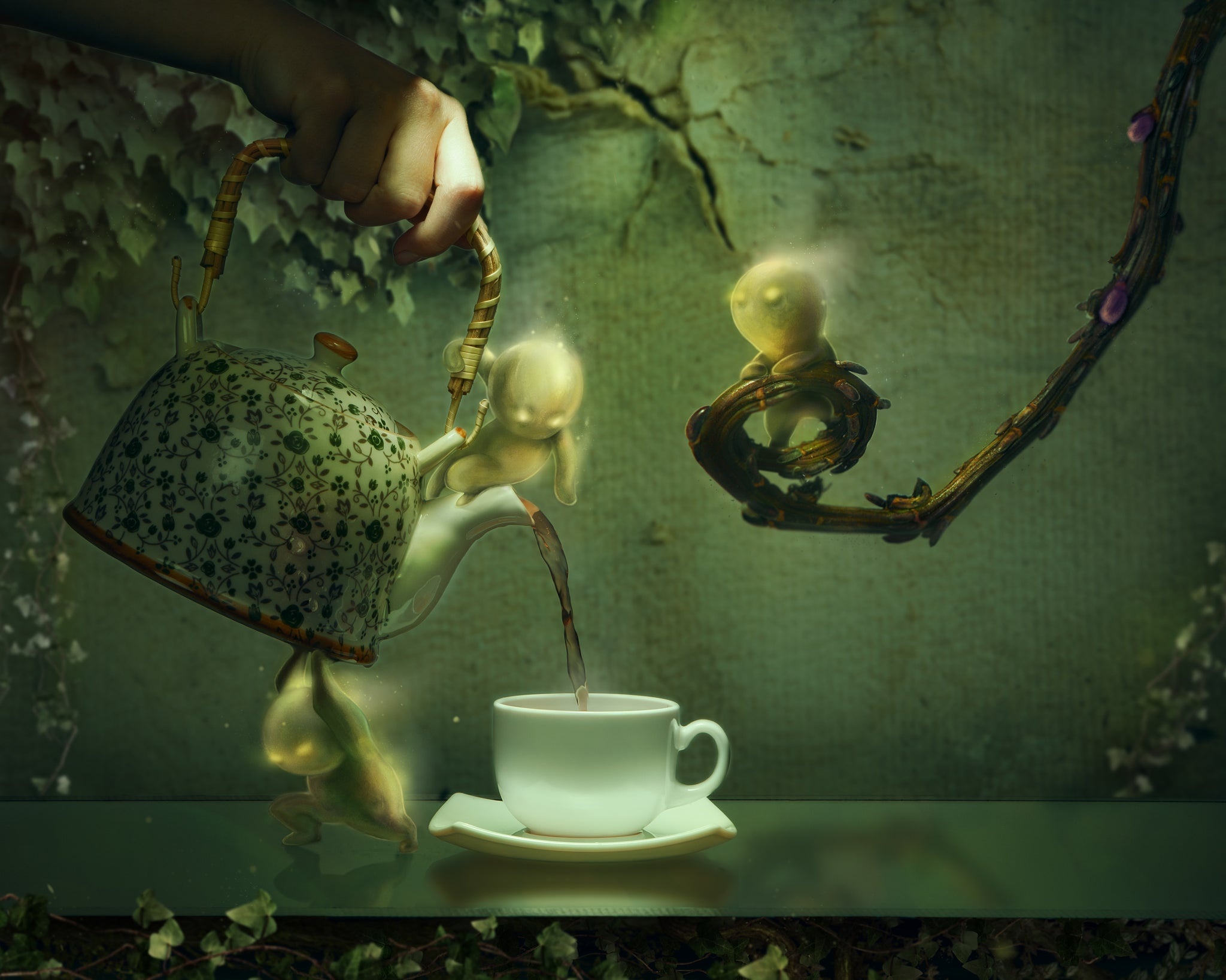 Обои рука, 3д, листья, плющ, ветки, графика, человечки, чашка, чаепитие, чайник, hand, 3d, leaves, ivy, branches, graphics, men, cup, the tea party, kettle разрешение 2048x1636 Загрузить