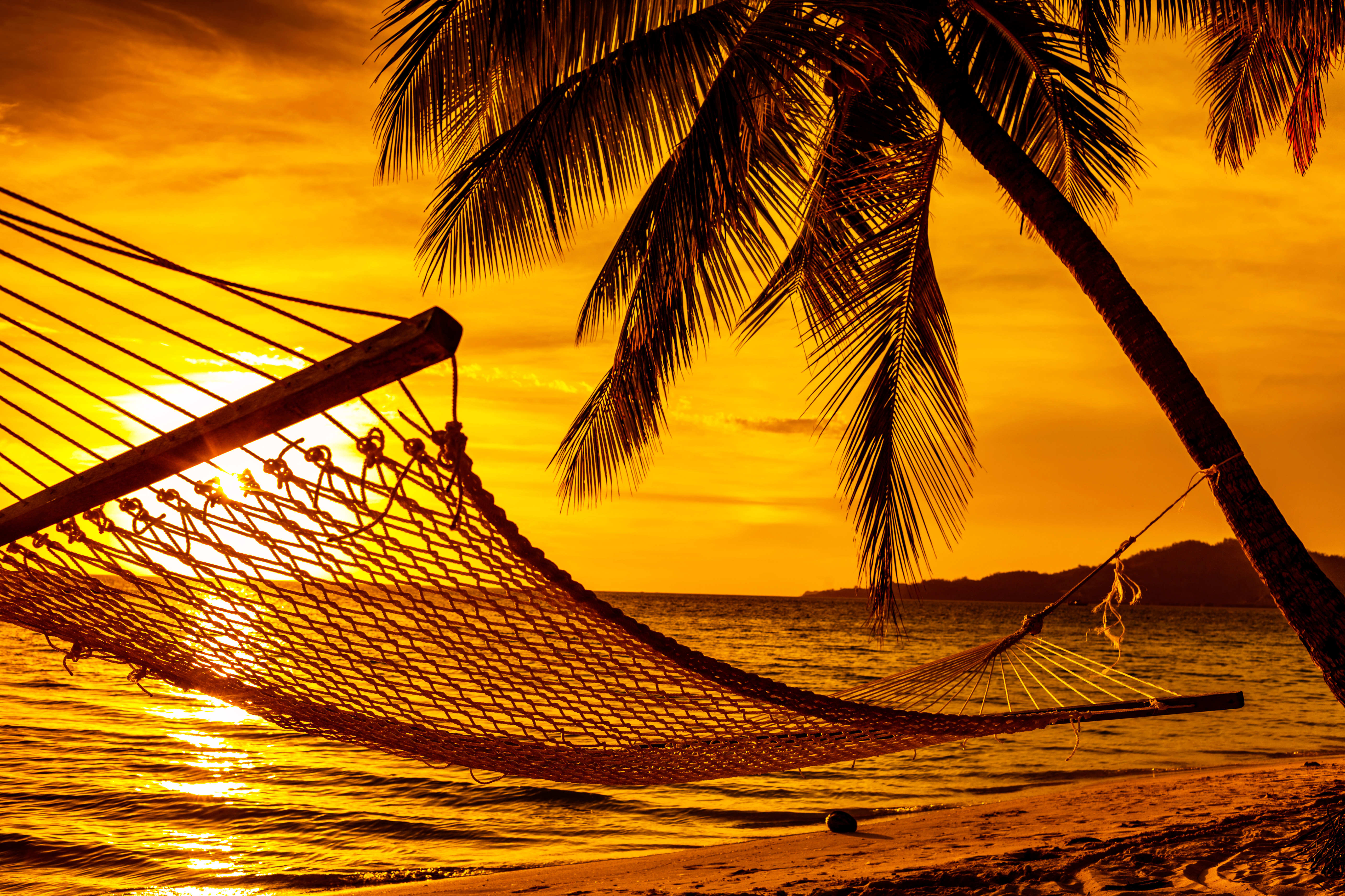 Обои закат, море, пляж, гамак, тропики, sunset, sea, beach, hammock, tropics разрешение 5616x3744 Загрузить