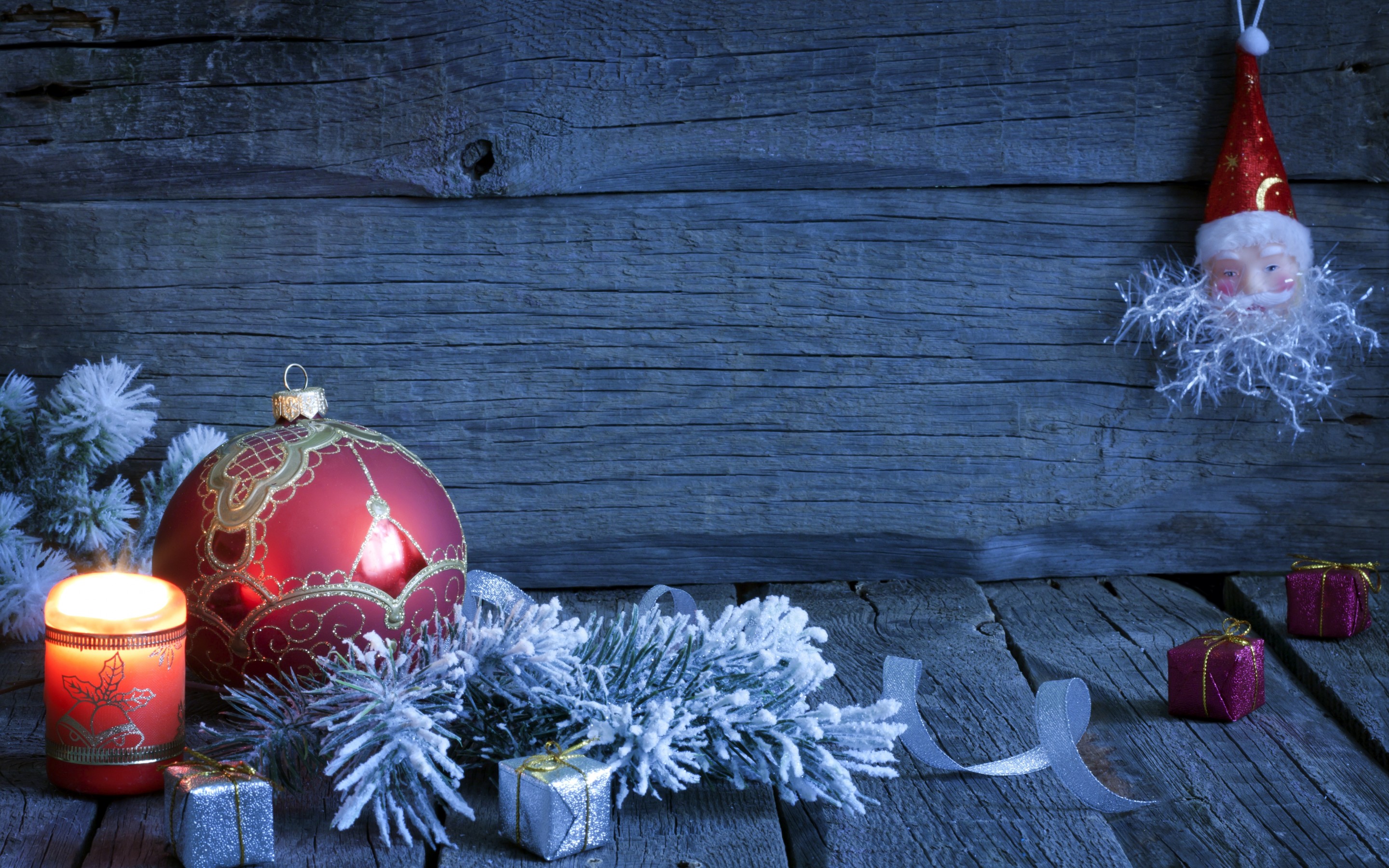 Обои новый год, шар, свеча, рождество, елочные игрушки, new year, ball, candle, christmas, christmas decorations разрешение 2880x1800 Загрузить