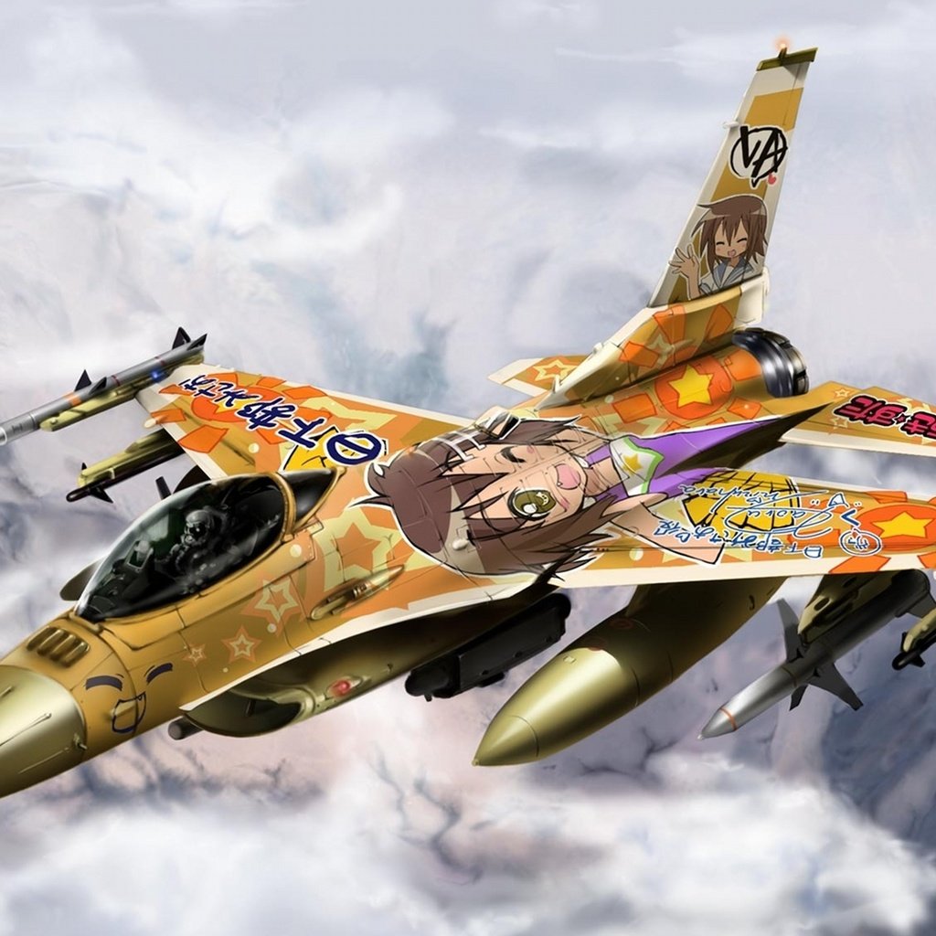 Обои истребитель, lucky star, коната идзуми, сражающийся сокол, f-16и, fighter, konata izumi, fighting falcon, f-16 разрешение 1920x1200 Загрузить
