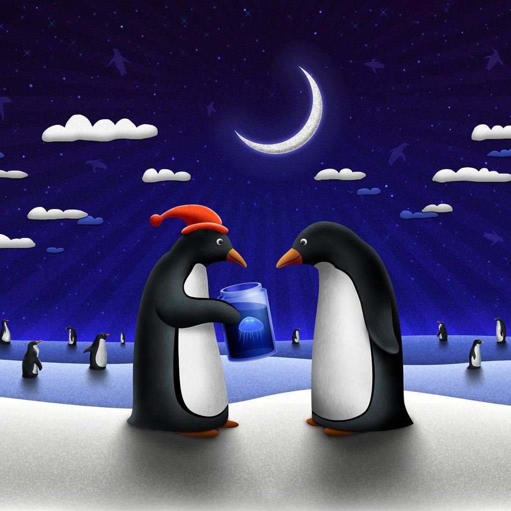 Обои новый год, медуза, подарок, пингвины, new year, medusa, gift, penguins разрешение 2560x1600 Загрузить