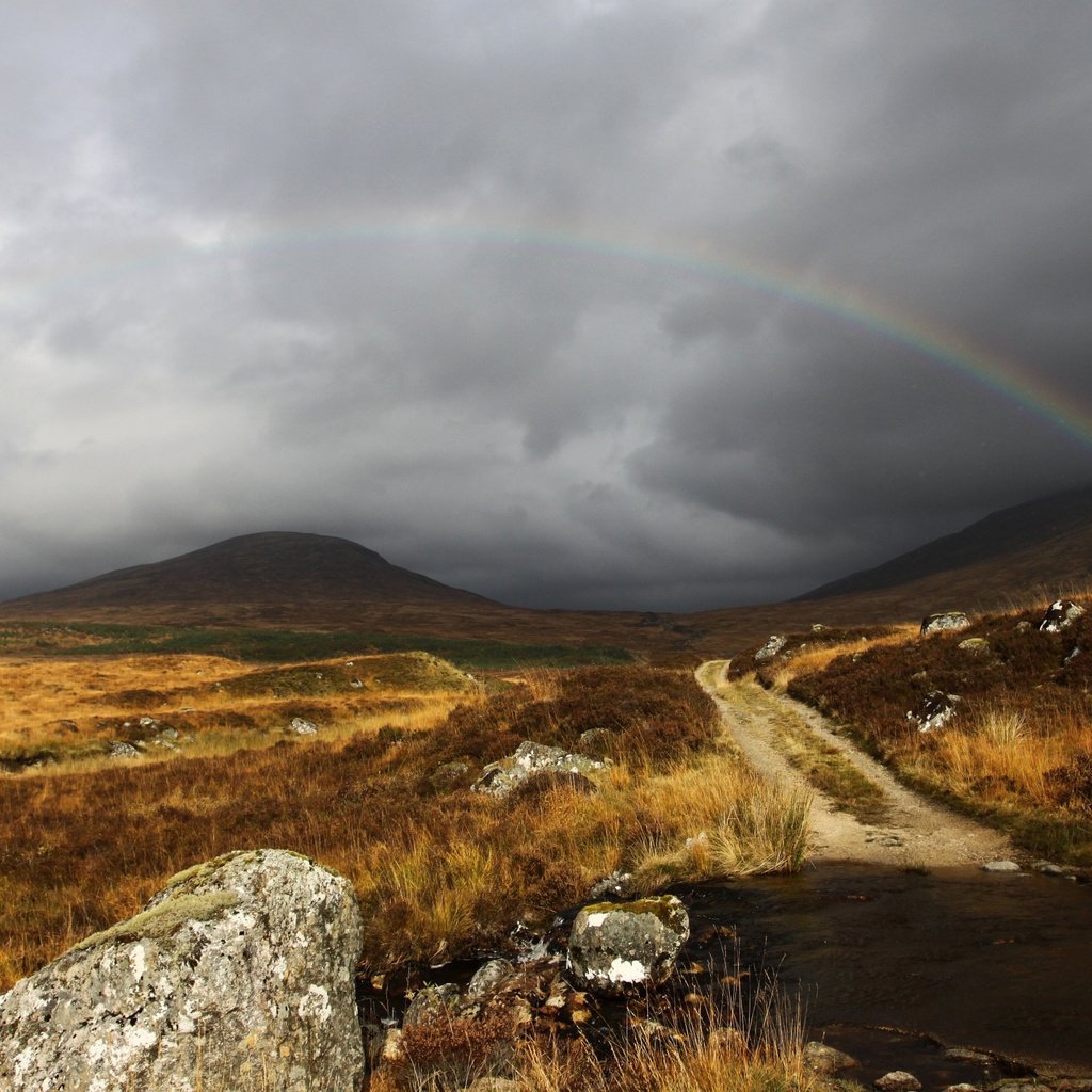 Обои небо, облака, радуга, серый, шотландия, the sky, clouds, rainbow, grey, scotland разрешение 2560x1600 Загрузить