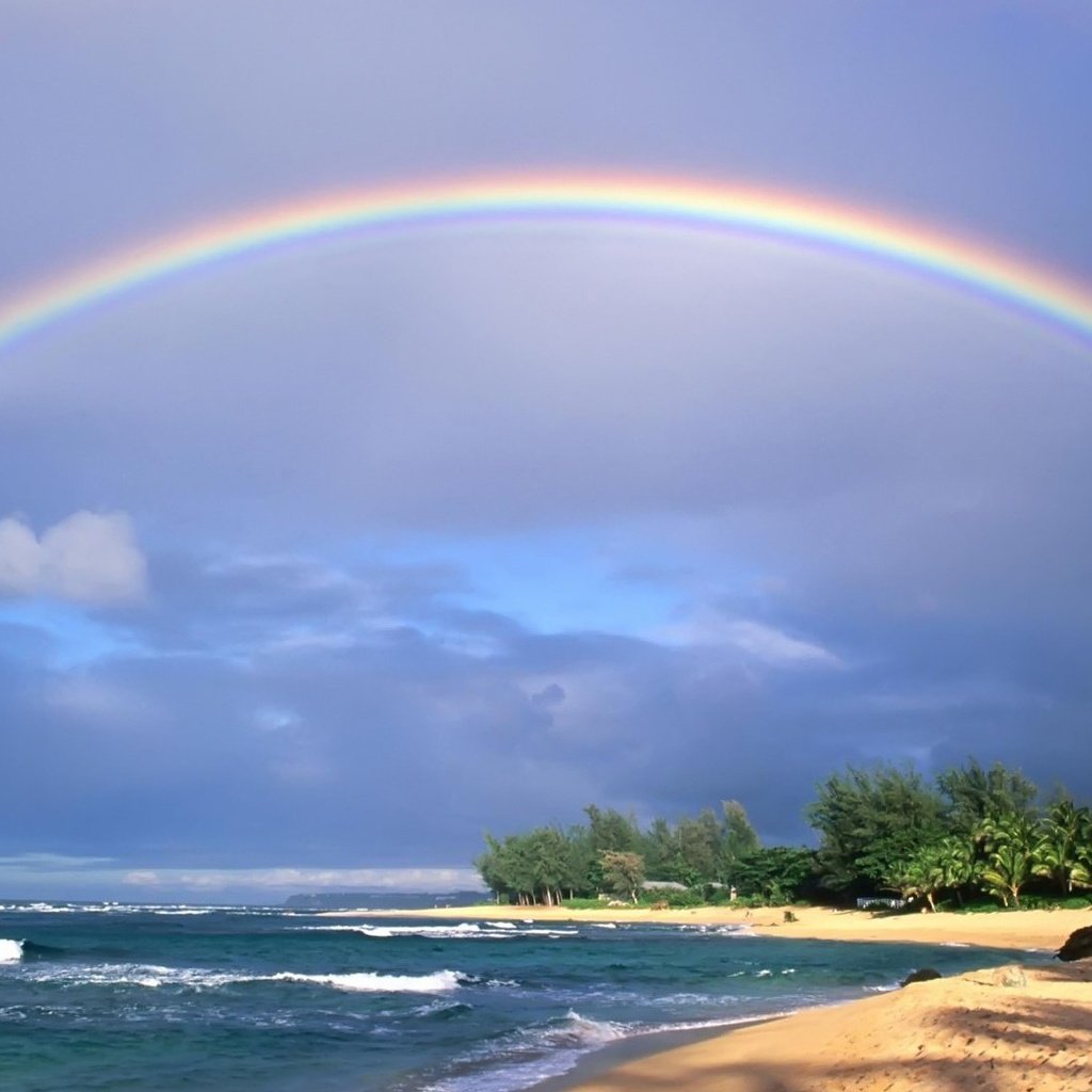 Обои волны, песок, пляж, радуга, тропики, wave, sand, beach, rainbow, tropics разрешение 1920x1080 Загрузить