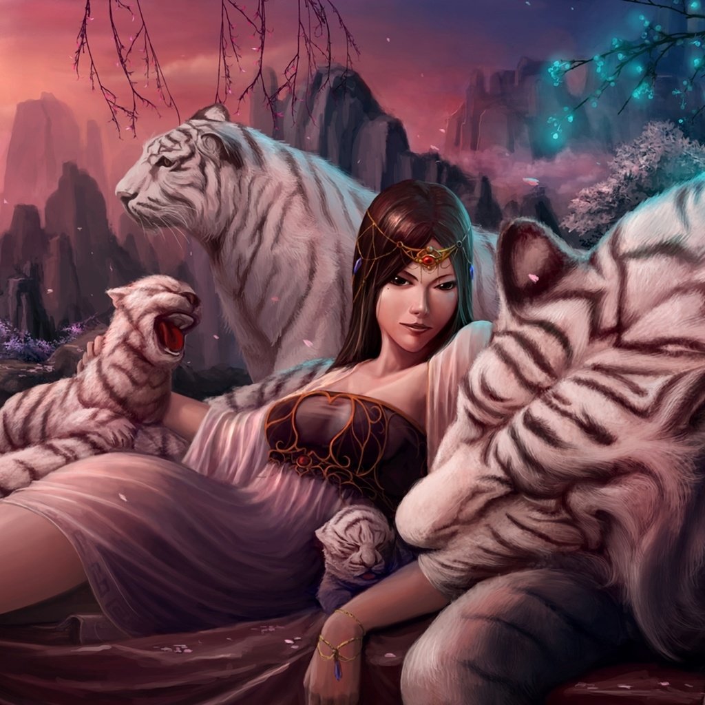 Обои тигр, рисунок, девушка, tiger, figure, girl разрешение 1920x1359 Загрузить