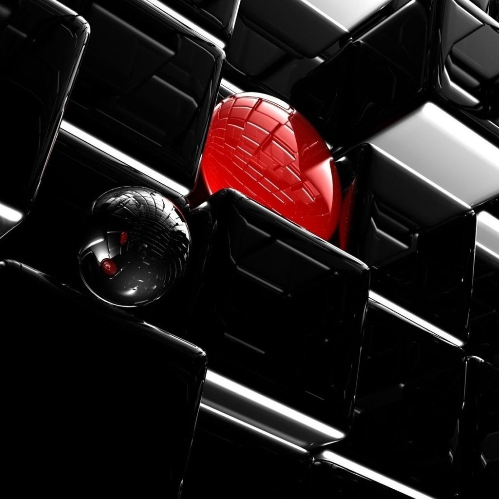 Обои шары, отражение, черный, красный, кубики, объем, красиво, 3д, balls, reflection, black, red, cubes, the volume, beautiful, 3d разрешение 1920x1080 Загрузить