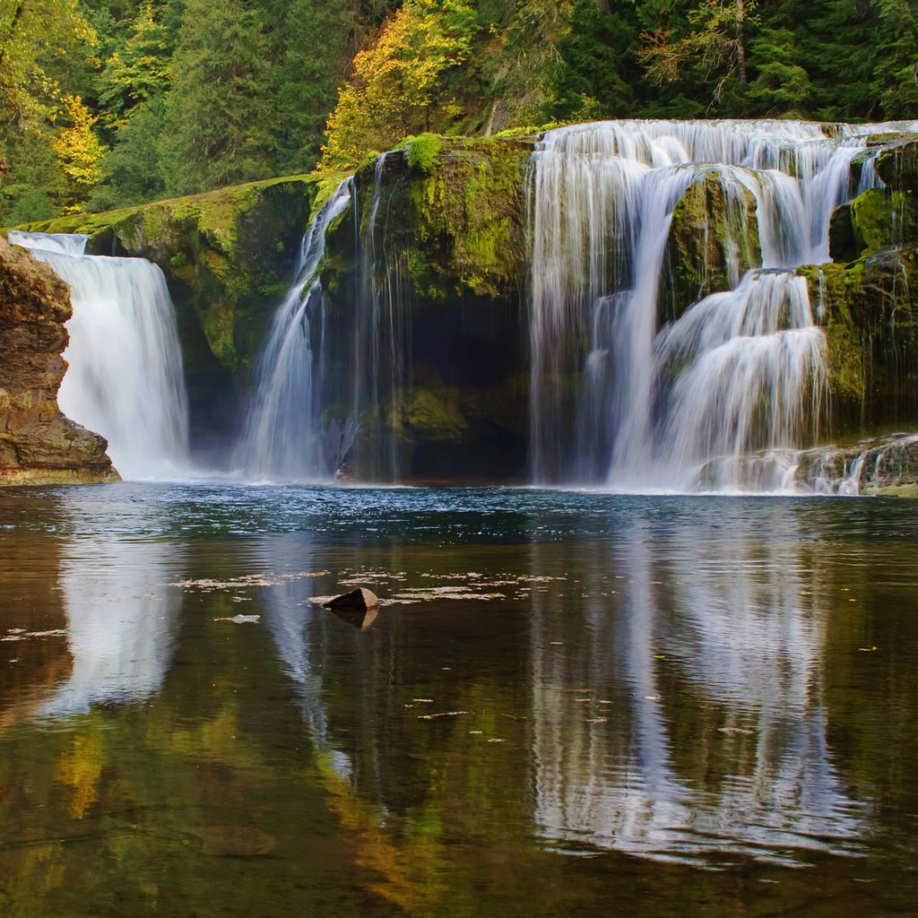 Обои озеро, лес, водопад, осень, каскад, lake, forest, waterfall, autumn, cascade разрешение 1920x1200 Загрузить