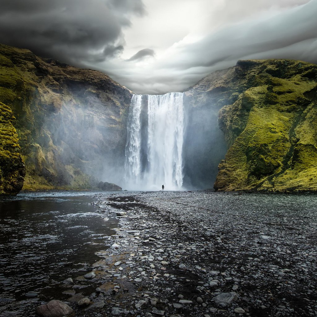 Обои скалы, водопад, исландия, скогафосс, скоугафосс, rocks, waterfall, iceland, skogarfoss, skogafoss разрешение 1920x1200 Загрузить