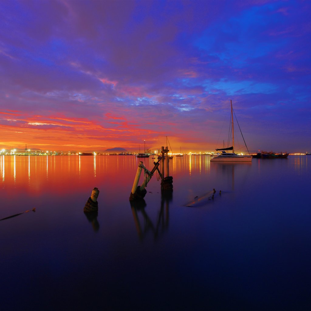 Обои небо, вечер, закат, море, яхта, the sky, the evening, sunset, sea, yacht разрешение 2048x1365 Загрузить