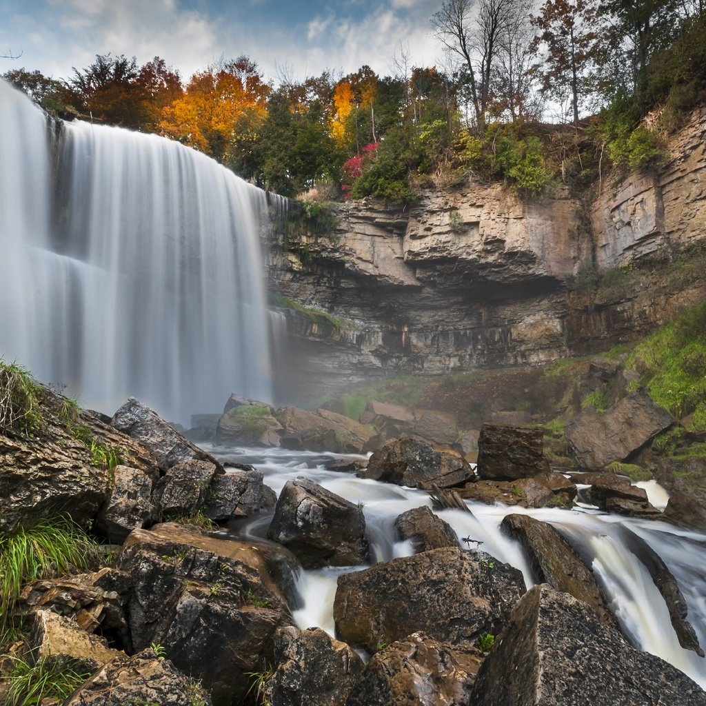 Обои деревья, скалы, природа, водопад, осень, trees, rocks, nature, waterfall, autumn разрешение 1996x1301 Загрузить