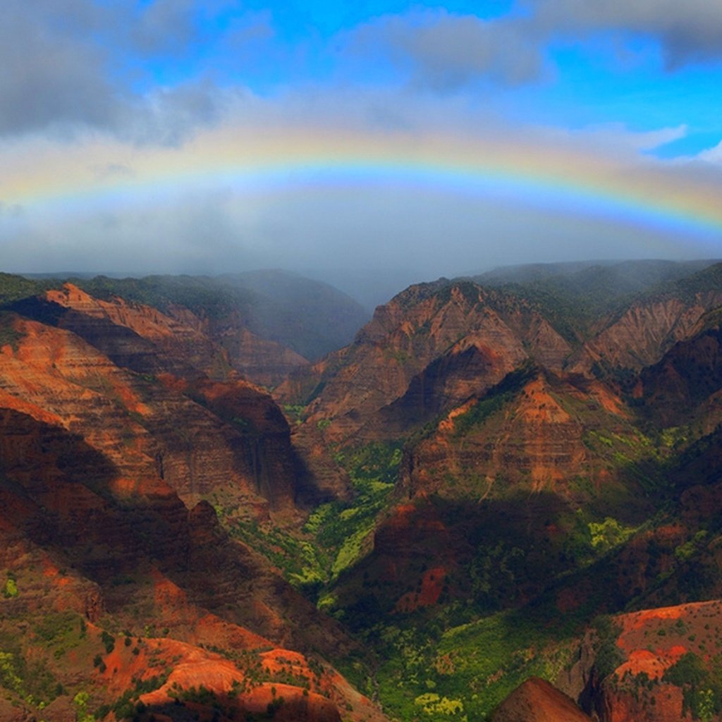 Обои небо, каньон, радуга, красота, сша, каньон ваймеа, the sky, canyon, rainbow, beauty, usa, waimea canyon разрешение 1920x1200 Загрузить