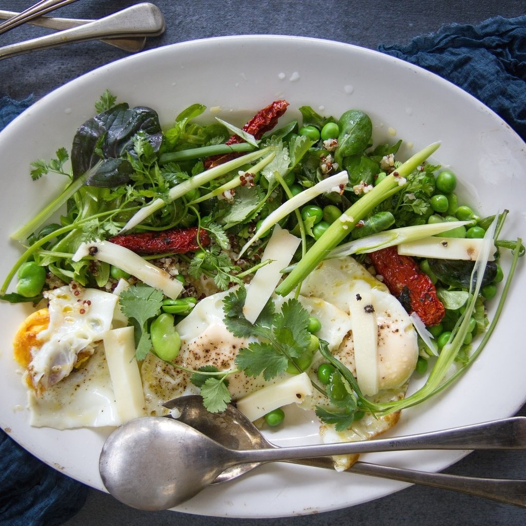 Обои овощи, горох, яйцо, салат, vegetables, peas, egg, salad разрешение 2048x1365 Загрузить