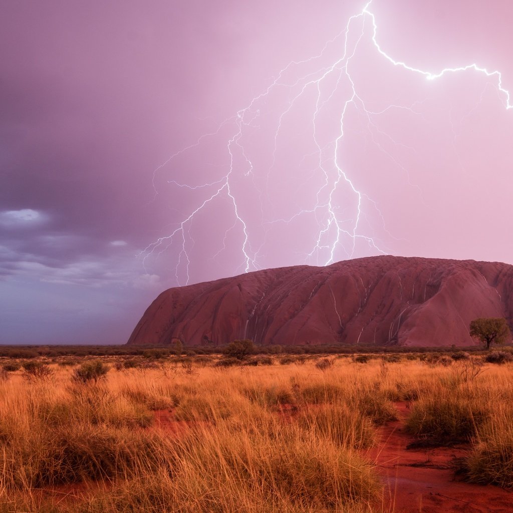 Обои небо, облака, тучи, молния, гора, молнии, австралия, улуру, the sky, clouds, lightning, mountain, zipper, australia, uluru разрешение 2499x1525 Загрузить