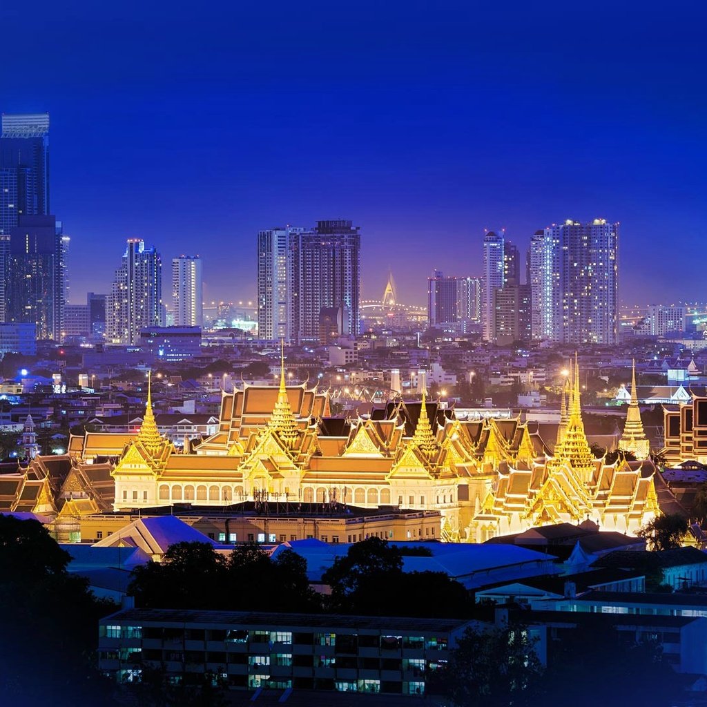 Обои ночь, огни, таиланд, бангкок, большой дворец, night, lights, thailand, bangkok, the grand palace разрешение 1920x1080 Загрузить