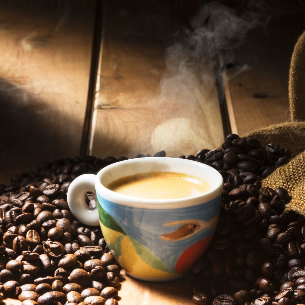 Обои зерна, кофе, чашка, кофейные зерна, мешковина, grain, coffee, cup, coffee beans, burlap разрешение 6837x4416 Загрузить