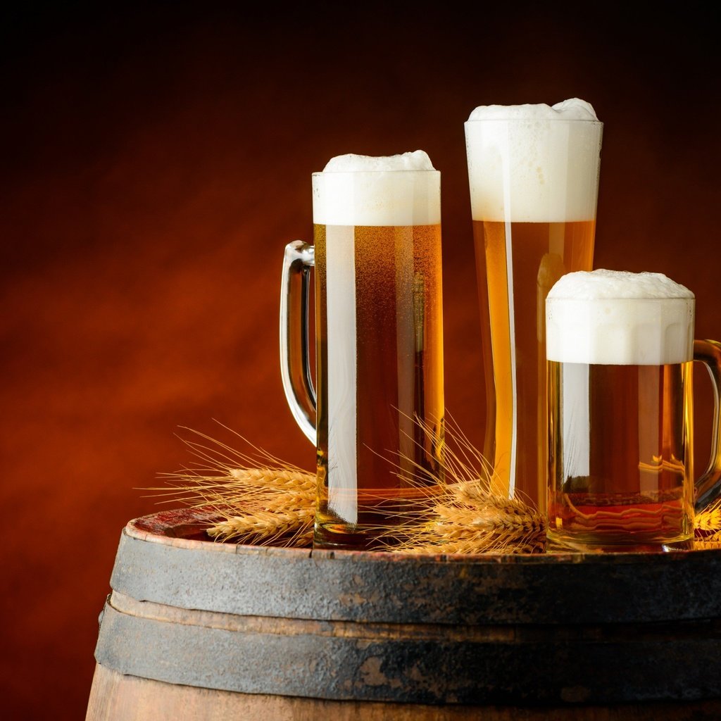 Обои колосья, кружки, пиво, пена, бочка, ears, mugs, beer, foam, barrel разрешение 2560x1708 Загрузить