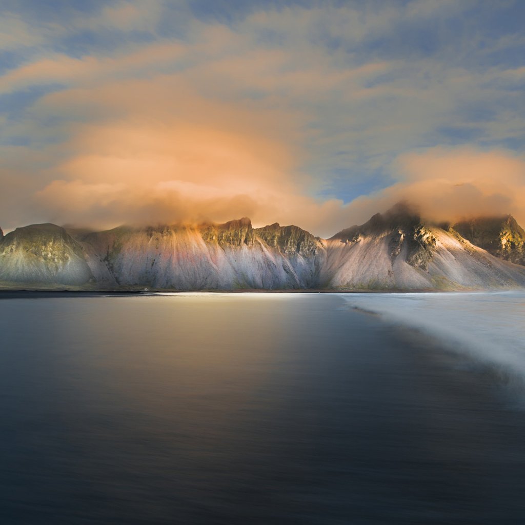 Обои небо, облака, горы, пейзаж, море, исландия, the sky, clouds, mountains, landscape, sea, iceland разрешение 1920x1200 Загрузить