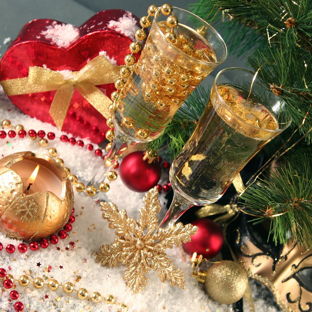 Обои свечи, праздник, новый год, рождество, елка, шампанское, снежинки, мишура, подарки, застолье, сердце, бусы, бокалы, candles, holiday, new year, christmas, tree, champagne, snowflakes, tinsel, gifts, feast, heart, beads, glasses разрешение 3840x2400 Загрузить