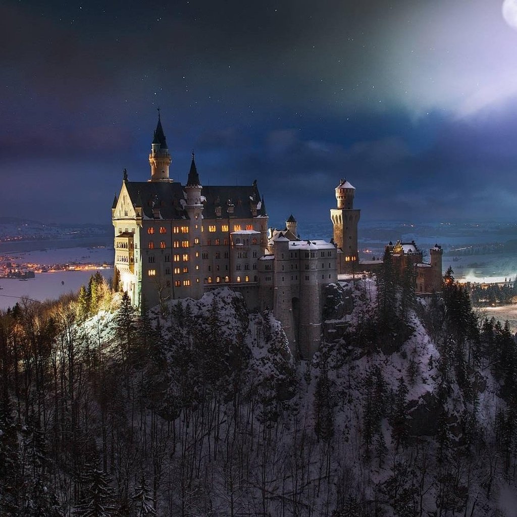Обои природа, зима, фото, замок, германия, нойшванштайн, nature, winter, photo, castle, germany, neuschwanstein разрешение 1920x1080 Загрузить