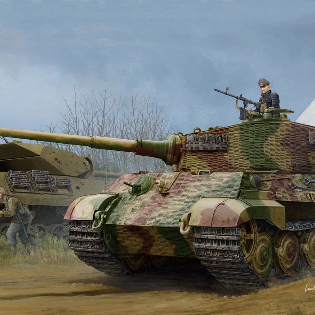 Обои арт, tiger ii, немецкий танк, w_zimmerit, pz.kpfw.vi ausf.b, (henschel 1944 production), (sd.kfz.182), art, german tank, (1944 henschel production) разрешение 1920x1200 Загрузить