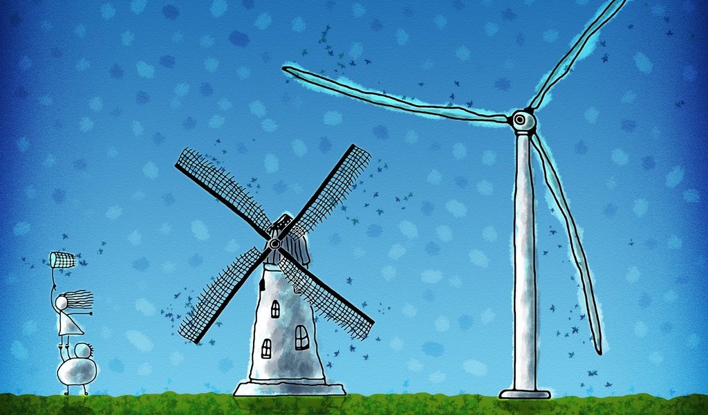 Обои мельница, человечки, ветер, ветряк, сачок, mill, men, the wind, windmill, the net разрешение 2560x1600 Загрузить