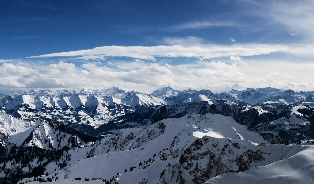 Обои небо, горы, снег, альпы, the sky, mountains, snow, alps разрешение 5120x1600 Загрузить