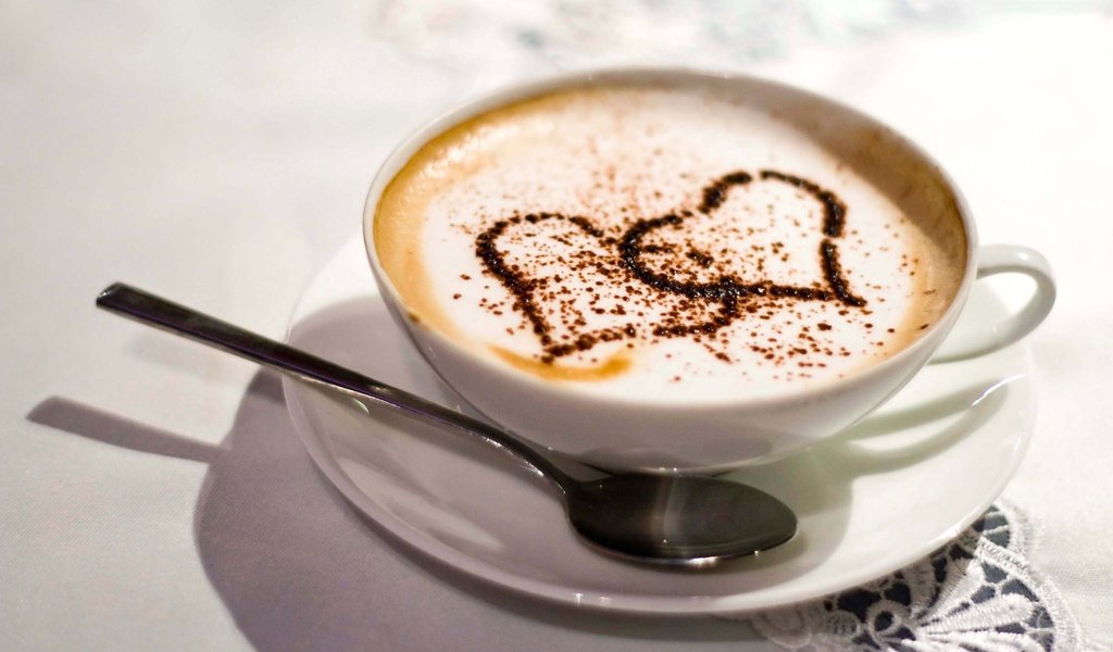 Обои кофе, стол, белый, любовь, сердца, чашка, ложка, скатерть, coffee, table, white, love, heart, cup, spoon, tablecloth разрешение 3642x2592 Загрузить