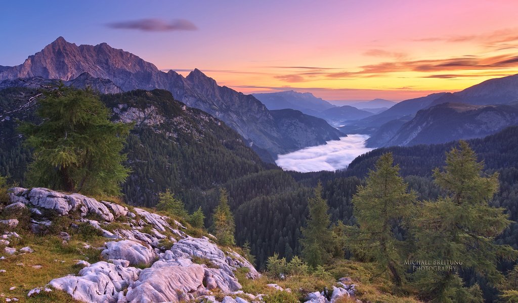 Обои горы, закат, германия, баварии, berchtesgaden national park, национальный парк берхтесгаден, mountains, sunset, germany, bavaria, the berchtesgaden national park разрешение 1920x1200 Загрузить