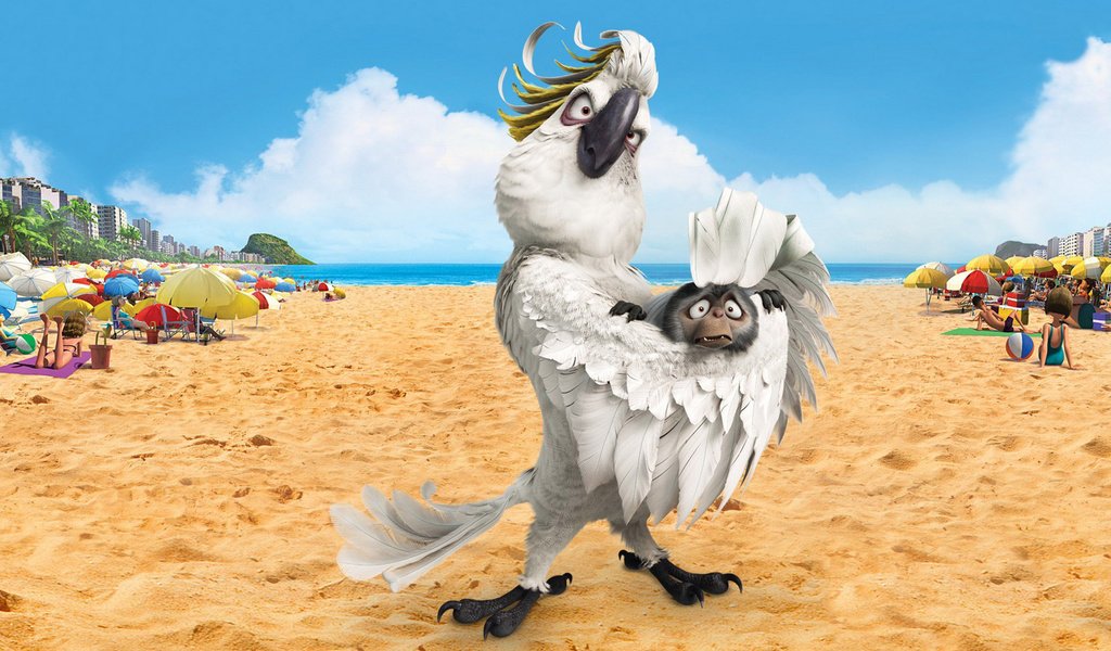 Обои пляж, мультфильм, попугай, рио, обезьянка, beach, cartoon, parrot, rio, monkey разрешение 1920x1200 Загрузить