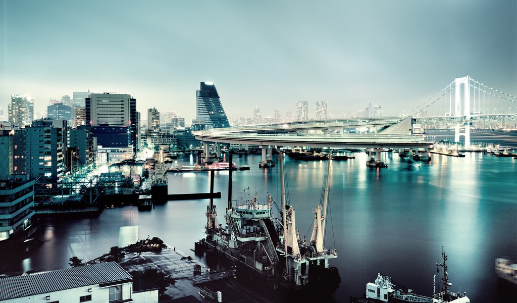 Обои япония, токио, радужный мост, japan, tokyo, rainbow bridge разрешение 2560x1536 Загрузить