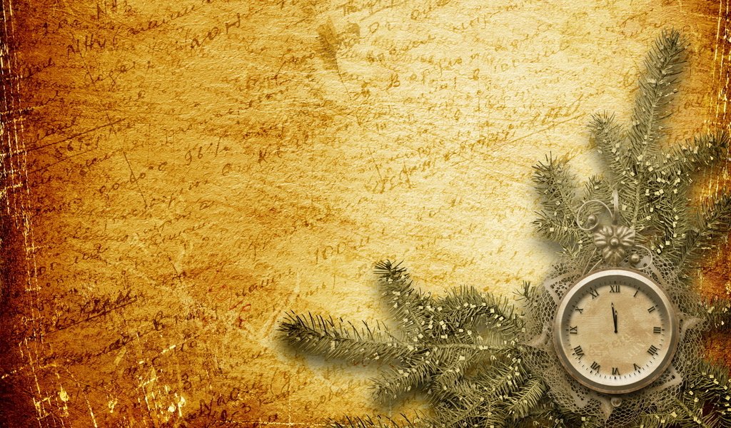 Обои новый год, зима, фон, часы, золотой, еловая ветка, new year, winter, background, watch, gold, spruce branch разрешение 1920x1200 Загрузить