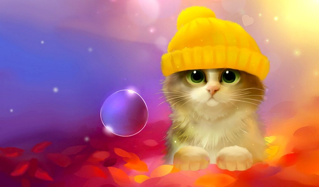 Обои осень, котенок, картинка, шапочка, 3д, autumn, kitty, picture, cap, 3d разрешение 1920x1200 Загрузить