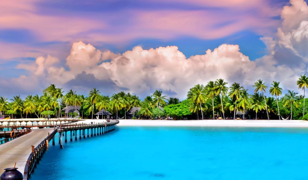 Обои пляж, остров, тропики, мальдивы, beach, island, tropics, the maldives разрешение 4845x1888 Загрузить