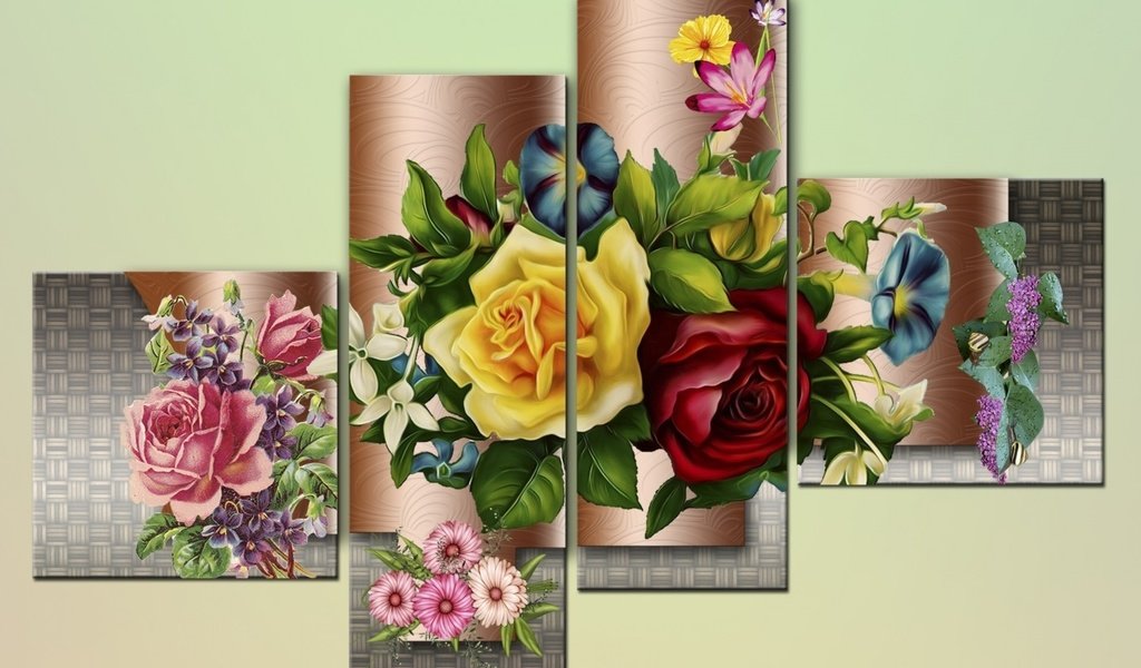Обои цветы, рисунок, фон, розы, плитка, flowers, figure, background, roses, tile разрешение 1920x1200 Загрузить