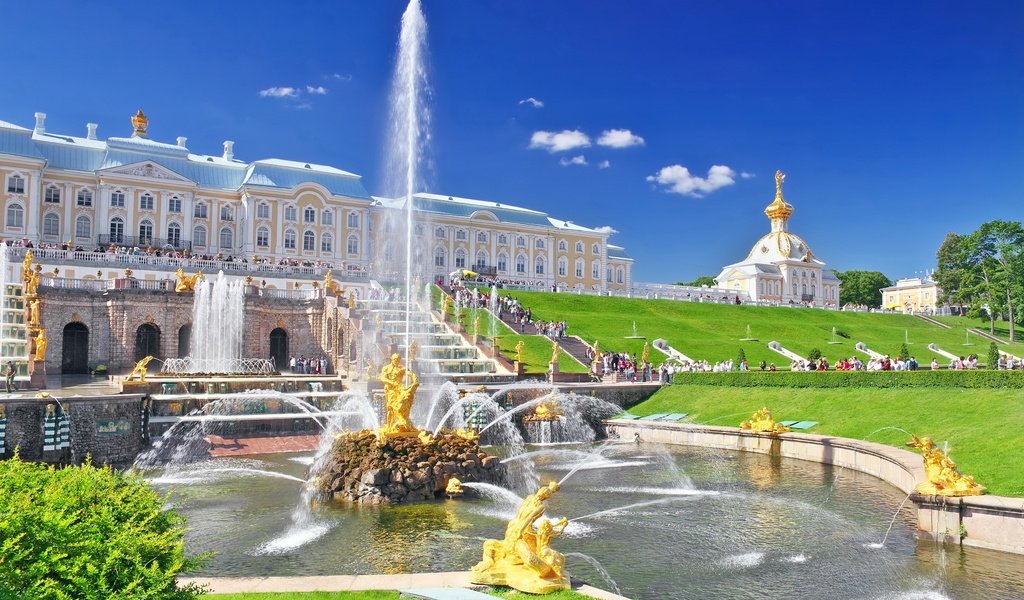 Обои фонтан, россия, дворец, санкт-петербург, петергоф, петродворец, fountain, russia, palace, saint petersburg, peterhof, petrodvorets разрешение 3500x2186 Загрузить