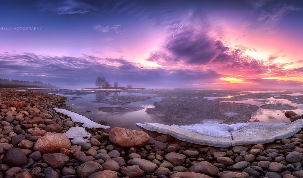 Обои камни, берег, закат, лёд, stones, shore, sunset, ice разрешение 1920x1080 Загрузить