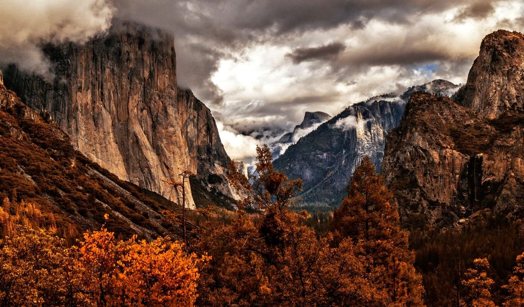 Обои деревья, горы, осень, сша, калифорния, йосемити, trees, mountains, autumn, usa, ca, yosemite разрешение 2048x1365 Загрузить