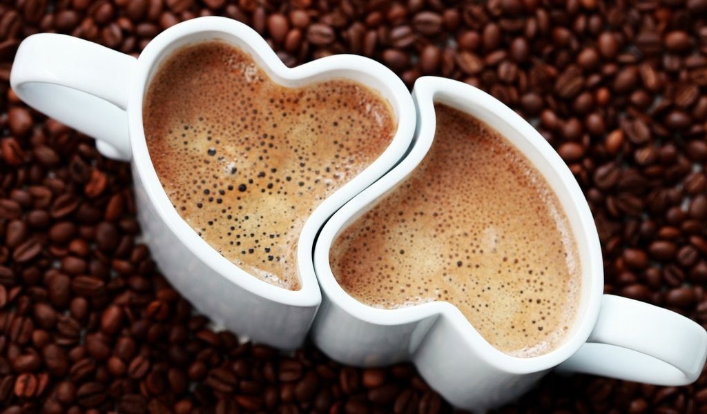 Обои кофе, сердце, любовь, кофейные зерна, чашки, пенка, coffee, heart, love, coffee beans, cup, foam разрешение 1920x1080 Загрузить