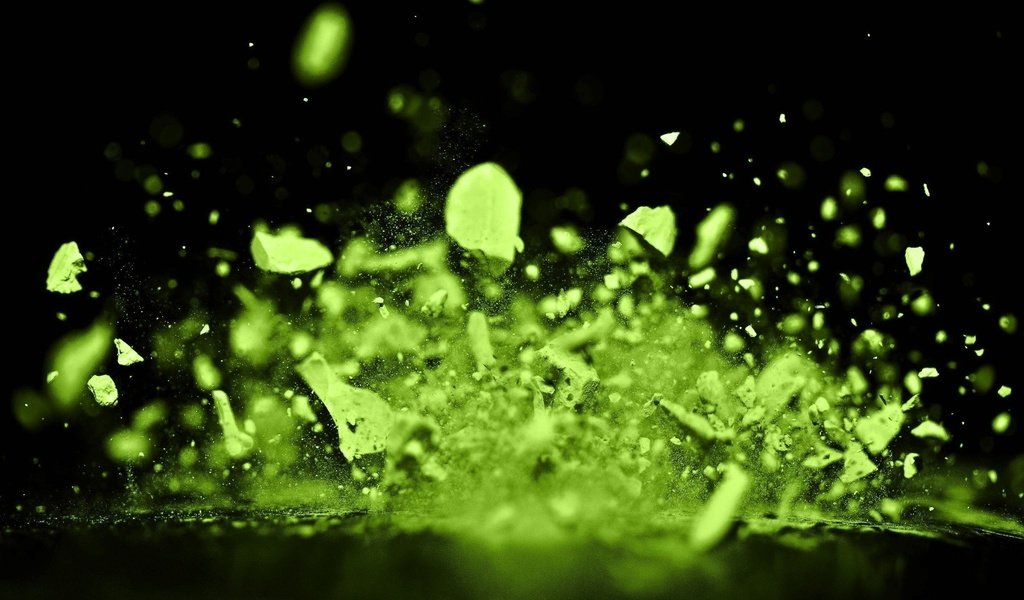 Обои зелёный, 3д, цвет, брызги, краска, осколки, черный фон, всплеск, взрыв, green, 3d, color, squirt, paint, fragments, black background, splash, the explosion разрешение 1920x1200 Загрузить