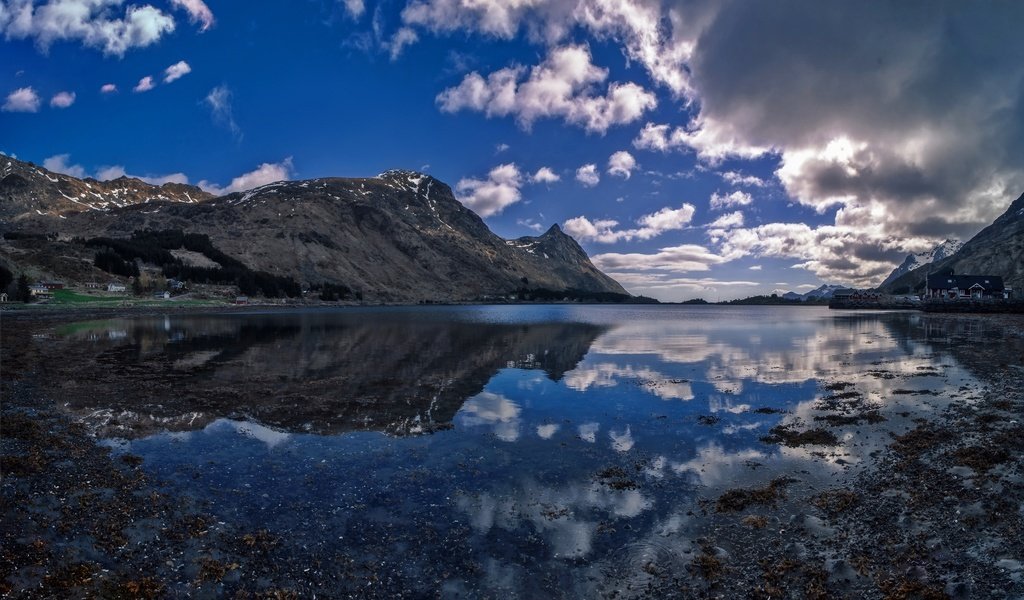 Обои облака, горы, отражение, норвегия, лофотенские, clouds, mountains, reflection, norway, lofoten разрешение 2048x1233 Загрузить