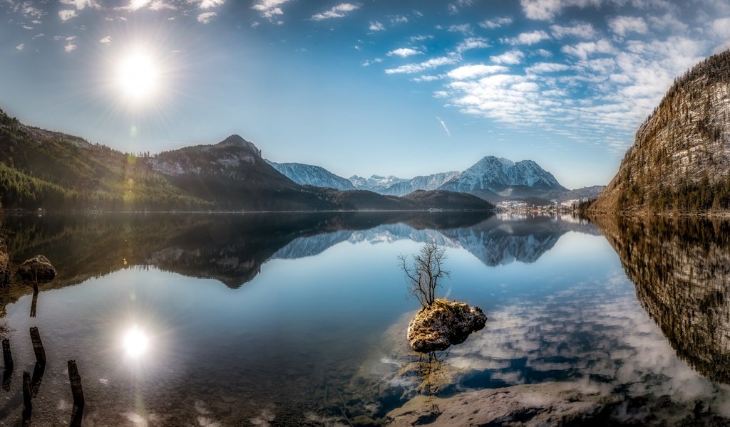 Обои небо, облака, озеро, горы, отражение, австрия, штирия, altaussee, styrian lake, the sky, clouds, lake, mountains, reflection, austria, styria разрешение 2112x1188 Загрузить