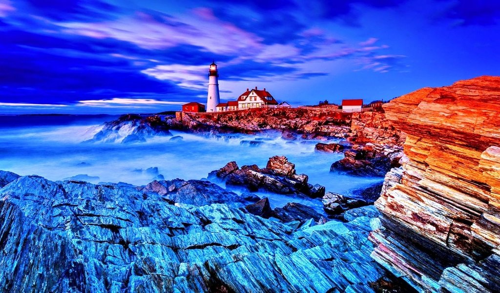 Обои камни, волны, море, маяк, stones, wave, sea, lighthouse разрешение 1920x1080 Загрузить