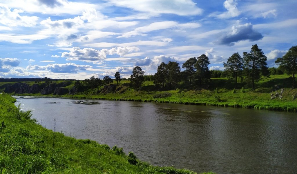 Обои свет, трава, облака, деревья, река, лес, light, grass, clouds, trees, river, forest разрешение 4032x2268 Загрузить