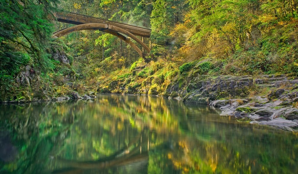 Обои река, лес, мост, штат вашингтон, lewis river, river, forest, bridge, washington разрешение 3600x2700 Загрузить