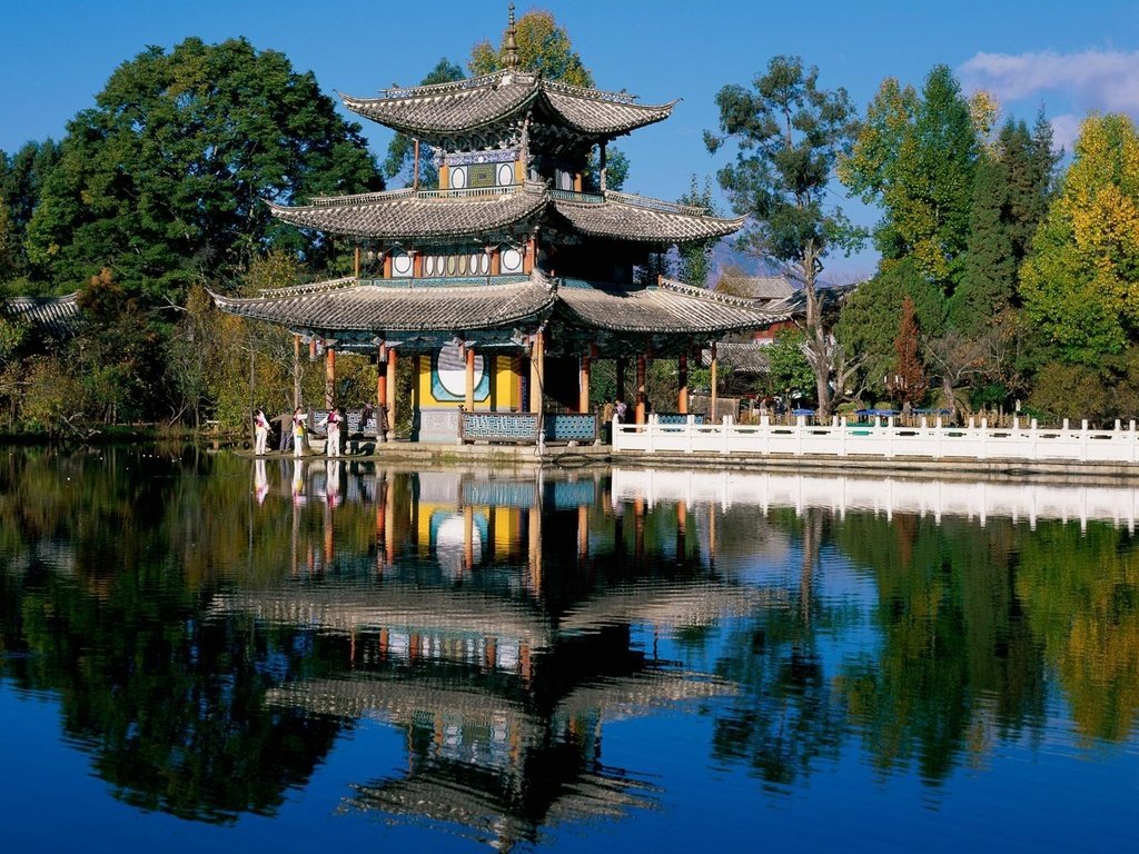 Обои стиль, домик, пруд, крыша, китайский, style, house, pond, roof, chinese разрешение 1920x1200 Загрузить