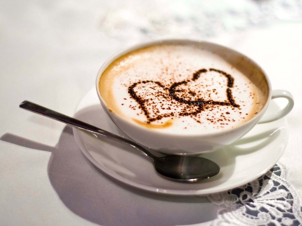Обои кофе, стол, белый, любовь, сердца, чашка, ложка, скатерть, coffee, table, white, love, heart, cup, spoon, tablecloth разрешение 3642x2592 Загрузить