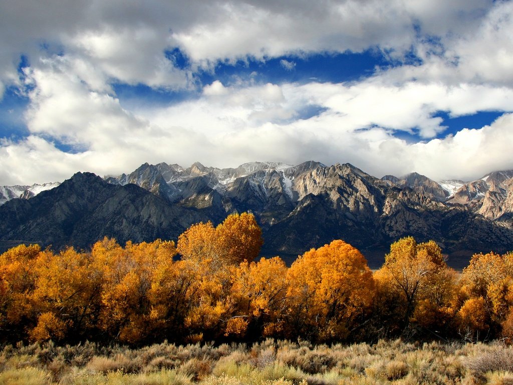 Обои облака, деревья, горы, природа, осень, clouds, trees, mountains, nature, autumn разрешение 2560x1600 Загрузить