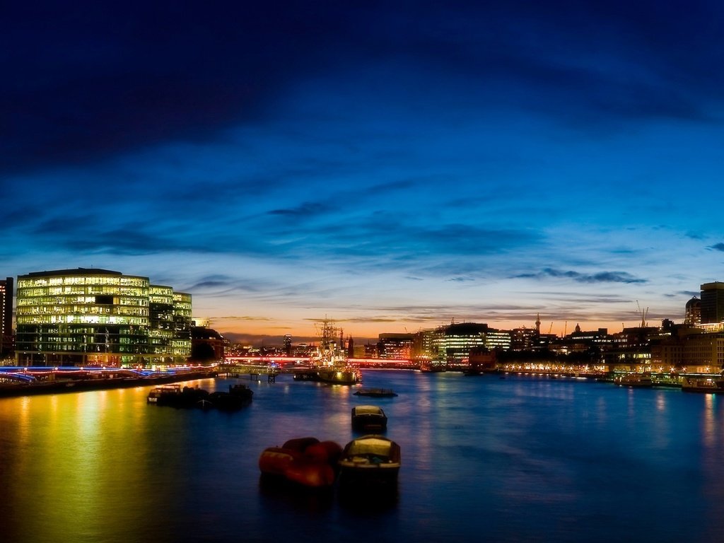 Обои вечер, река, лондон, the evening, river, london разрешение 3200x1200 Загрузить